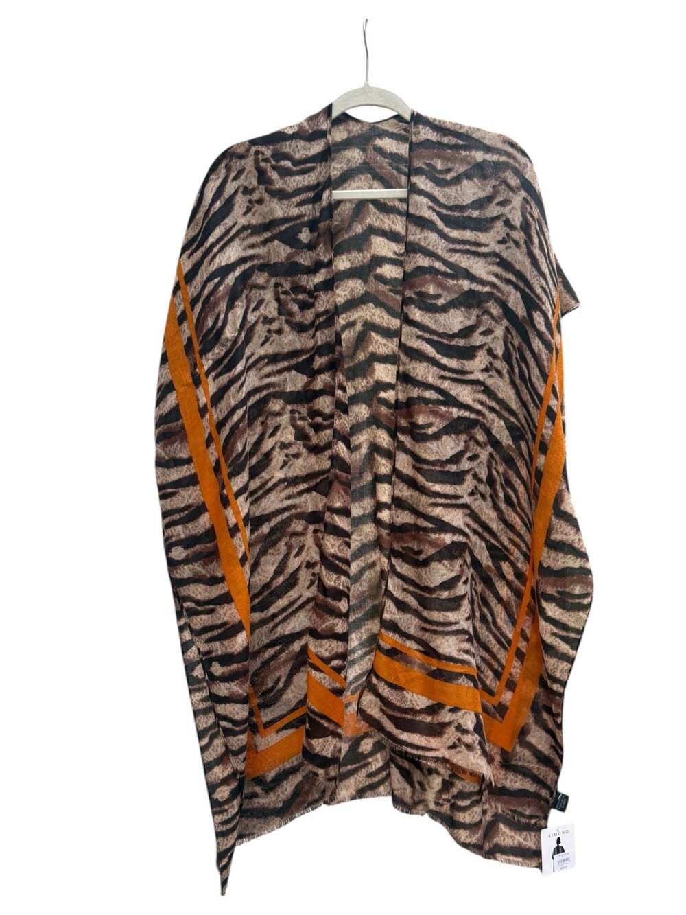NWT Tiger Print Kimono Border Stripe Open Front Lightweight Shawl